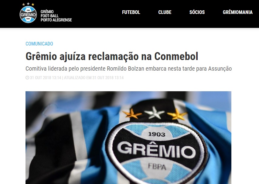 Grêmio encaminha reclamação à Conmebol