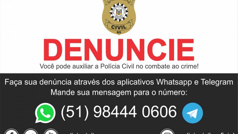 Polícia Civil tem novo número de WhatsApp e Telegram para denúncias