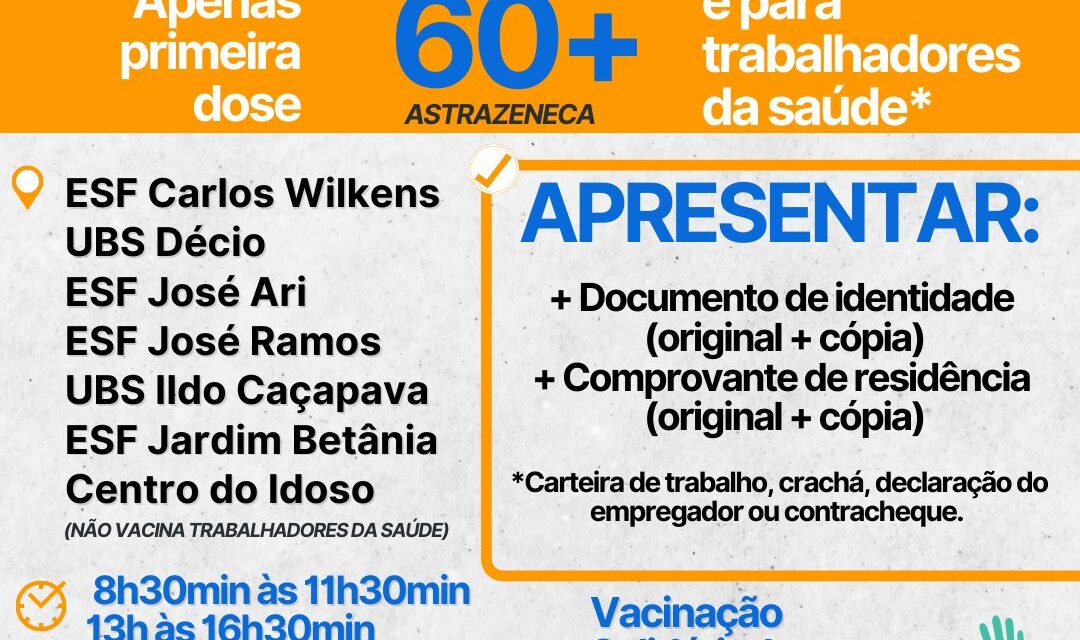 Cachoeirinha: vacinação segue para público com 60 anos ou mais e profissionais da saúde