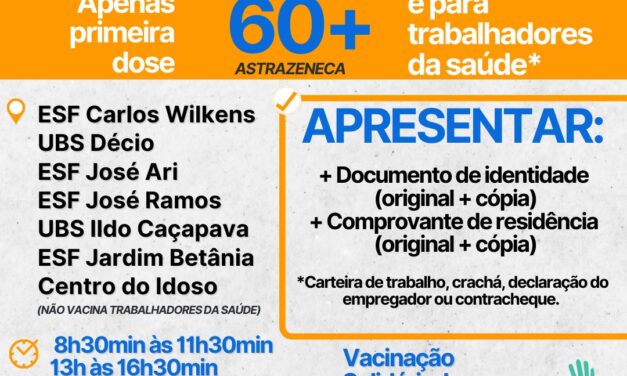 Cachoeirinha: vacinação segue para público com 60 anos ou mais e profissionais da saúde