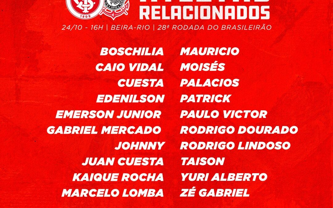 Inter divulga lista de relacionados e tem problemas para enfrentar o Corinthians