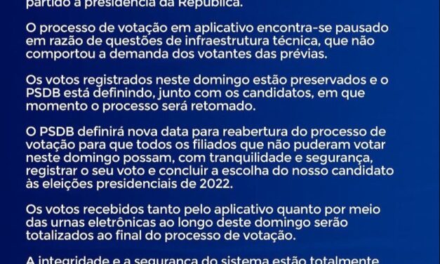 PSDB enfrenta problemas no aplicativo que definiria candidato à presidência pelo partido neste domingo