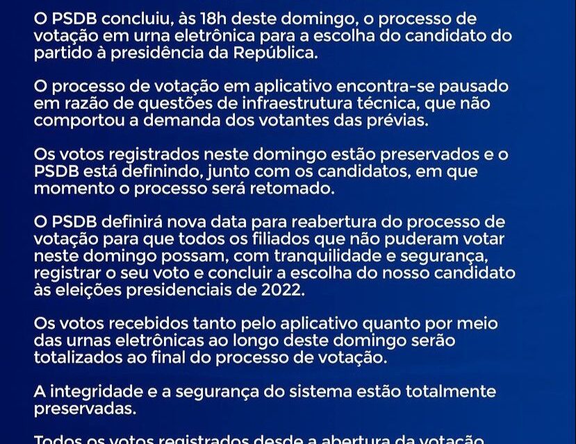 PSDB enfrenta problemas no aplicativo que definiria candidato à presidência pelo partido neste domingo