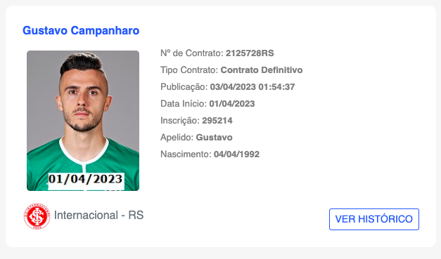 Novo reforço do Inter, Gustavo Campanharo é regularizado no BID e pode estrear contra o CSA