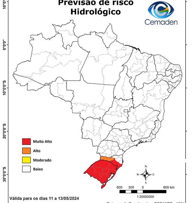 Rio Grande do Sul tem altos volumes de chuva e riscos geo-hidrológicos nos próximos dias