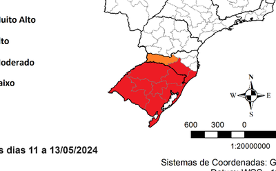 Rio Grande do Sul tem altos volumes de chuva e riscos geo-hidrológicos nos próximos dias